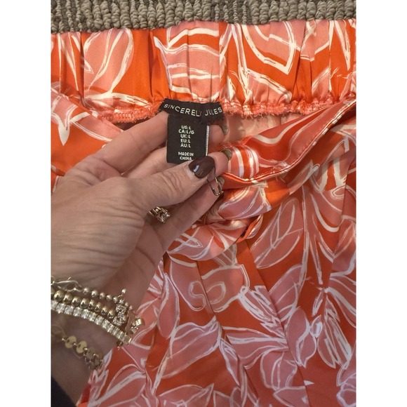 Sincerely Jules -184 Satin Tropical Floral Tie Belt Pleated Pants Large Beach - Picture 3 of 4